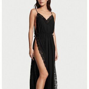 Victoria's Secret Ribbed Modal Lace-Trim Long Slip Dress
